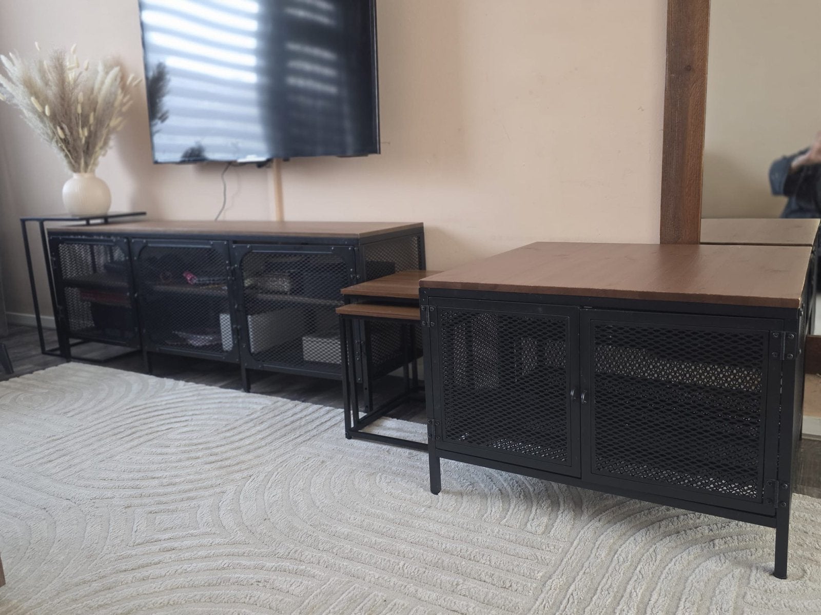 IKEA Fjallbo TV-meubel, tafels, vitrinekasten set, Ophalen, Gebruikt, 100 tot 150 cm, Metaal