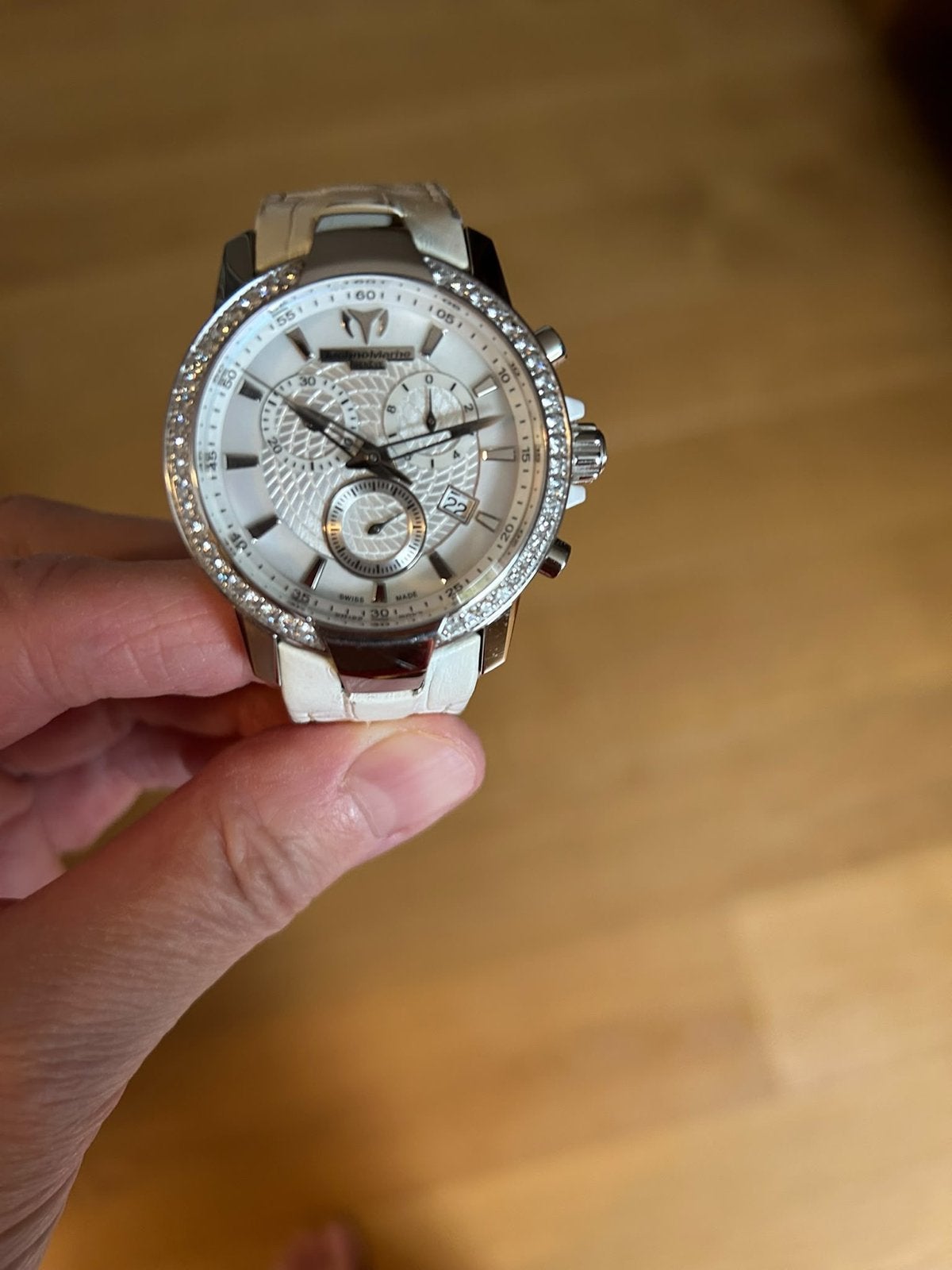 TechnoMarine Genève Dameshorloge met Strass - Zo goed als ni, Overige merken, Leer, Staal, Polshorloge