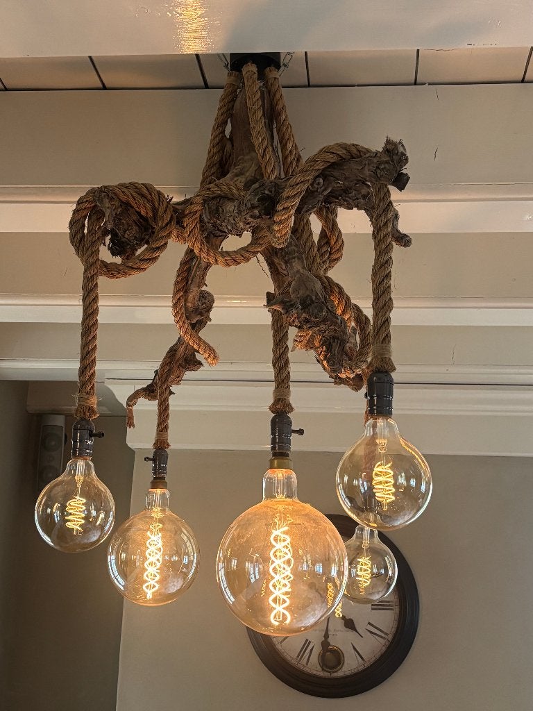 Prachtige en unieke houten boomtak hanglamp (dimbaar), Ophalen, Gebruikt, Hout, E27 (groot)