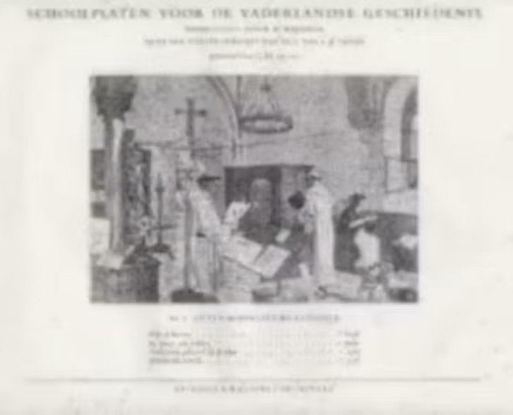 Schoolplaat Middeleeuws Klooster Bibliotheek Isings., Ophalen of Verzenden, Zo goed als nieuw