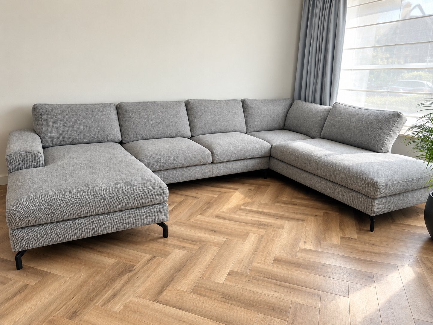 Mooie ruime grijze Monza hoekbank, Huis en Inrichting, Ophalen, Gebruikt, Stof