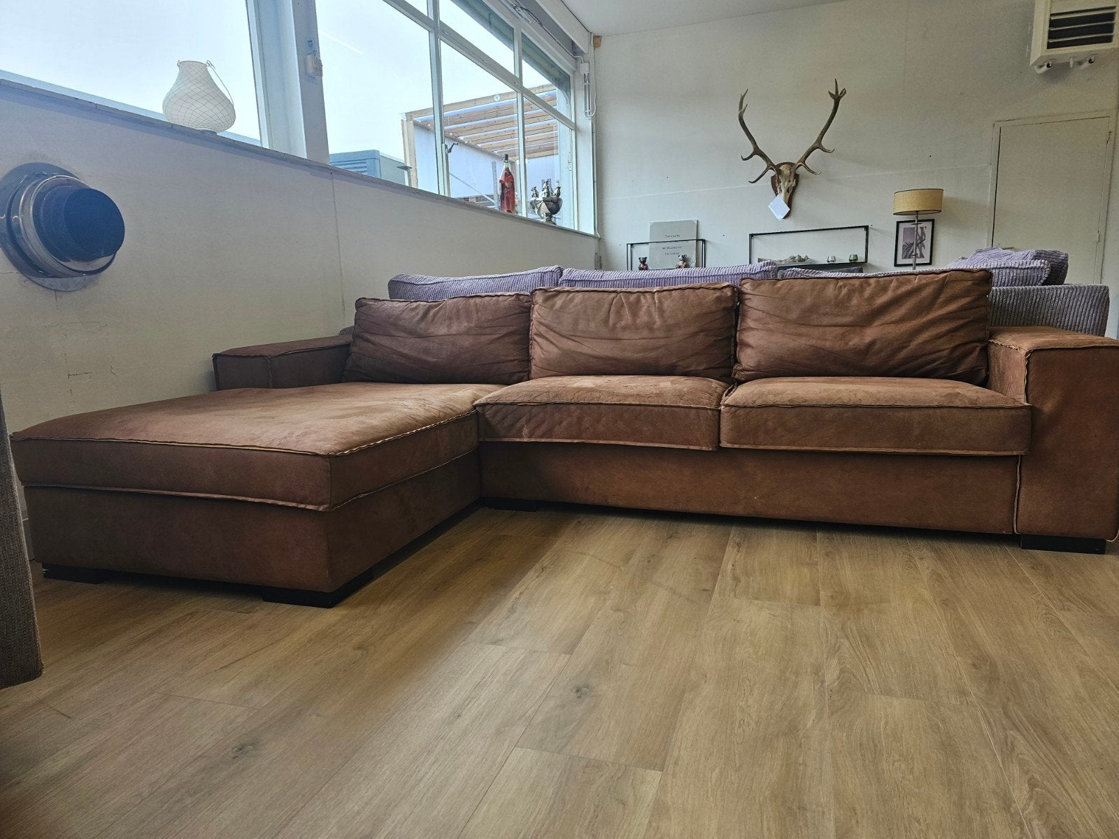 Hoekbank  - Microvezel  - Cognac, 125 cm of meer, 125 cm of meer, Zo goed als nieuw, Info@homefriesland.nl