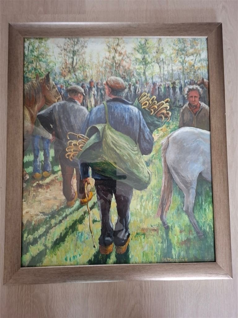 Schilderij paardenmarkt, gesigneerd Meppelink, Ophalen