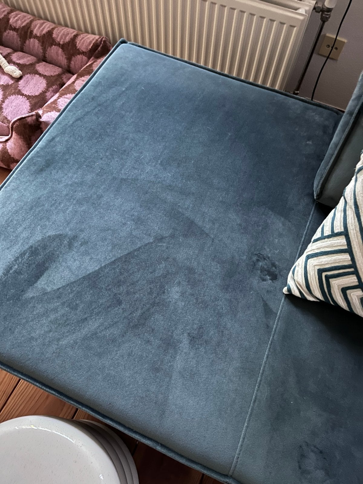 Stijlvolle chaise longue in petrolblauw fluweel, Ophalen, Gebruikt, Eenpersoons, 150 tot 200 cm