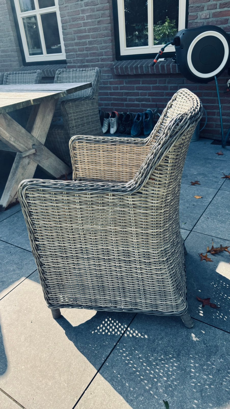 Te koop: 5 grijze tuinstoelen Bois le Duc, 5 zitplaatsen, Gebruikt, Ophalen of Verzenden, Wicker