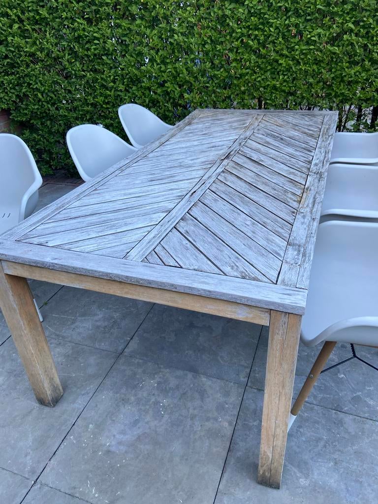 Houten tuintafel 215x100, Ophalen, Gebruikt, Rechthoekig, Hout