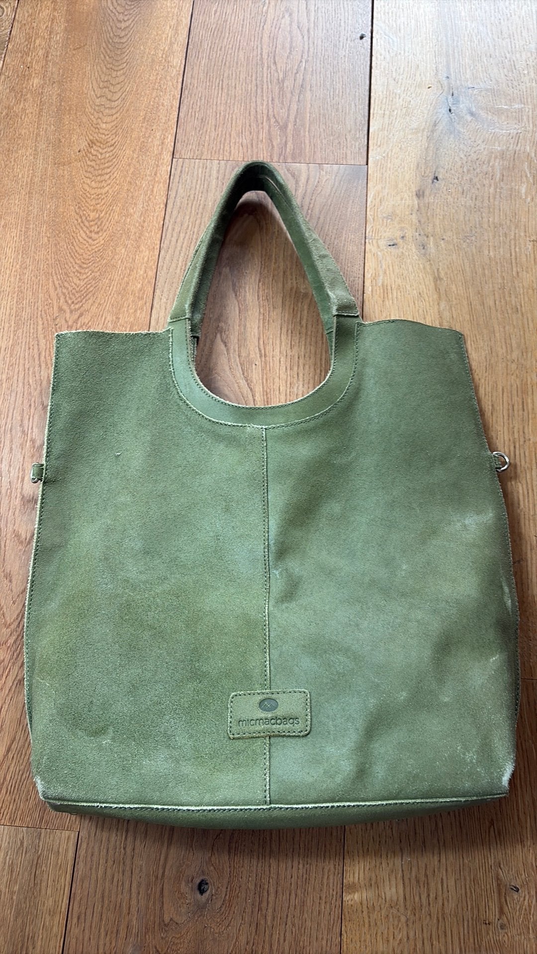 Micmacbag tas van leer in het groen, Ophalen of Verzenden, Zo goed als nieuw, Groen, Schoudertasje