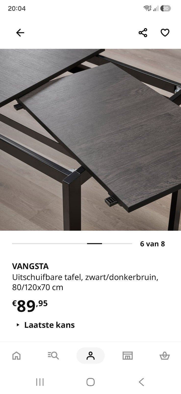 Uitschuifbare tafel van Ikea, zwart/bruin, Huis en Inrichting, Tafels | Eettafels, Ophalen, Zo goed als nieuw, Rechthoekig, 50 tot 100 cm