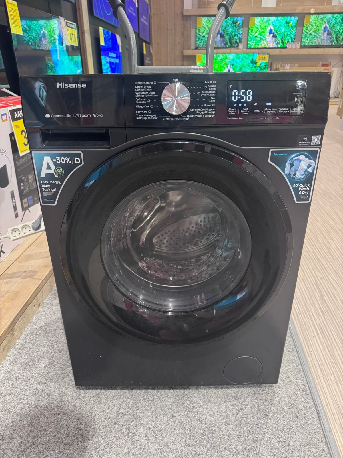 Hisense wasdroogcombinatie A-Klasse, 6 tot 8 kg, Verzenden, Zo goed als nieuw, 85 tot 90 cm