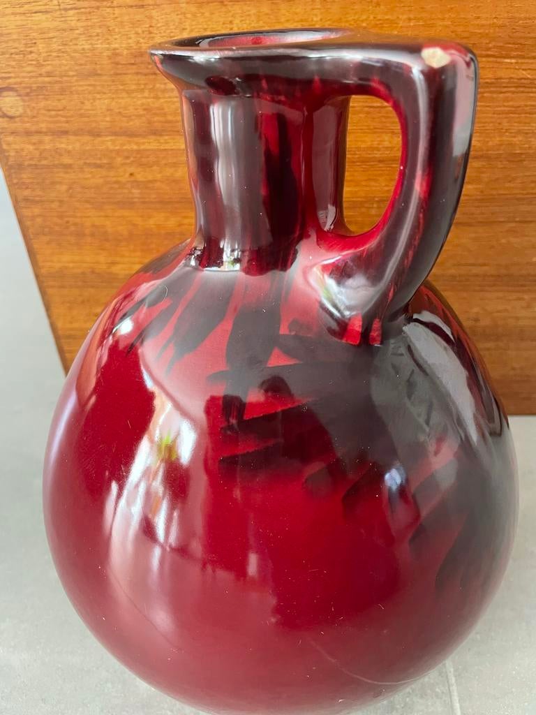 Vintage Lukas Aardewerk vaas/kan - Rood met zwart, Ophalen of Verzenden