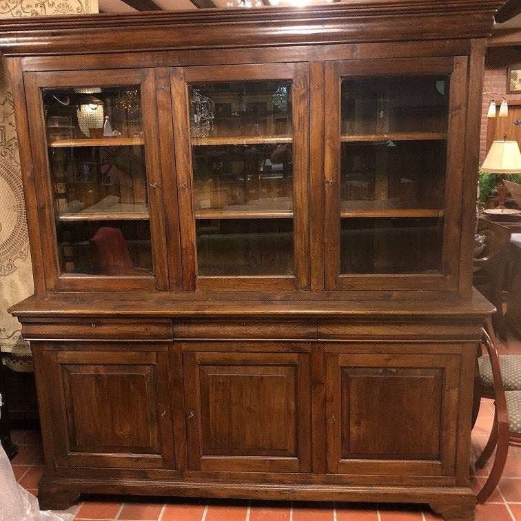 HANDGEMAAKTE TEAK BUFFETKAST Louis Philippe kast VITRINEKAST, Ophalen, Hout, Wilms, Bruin