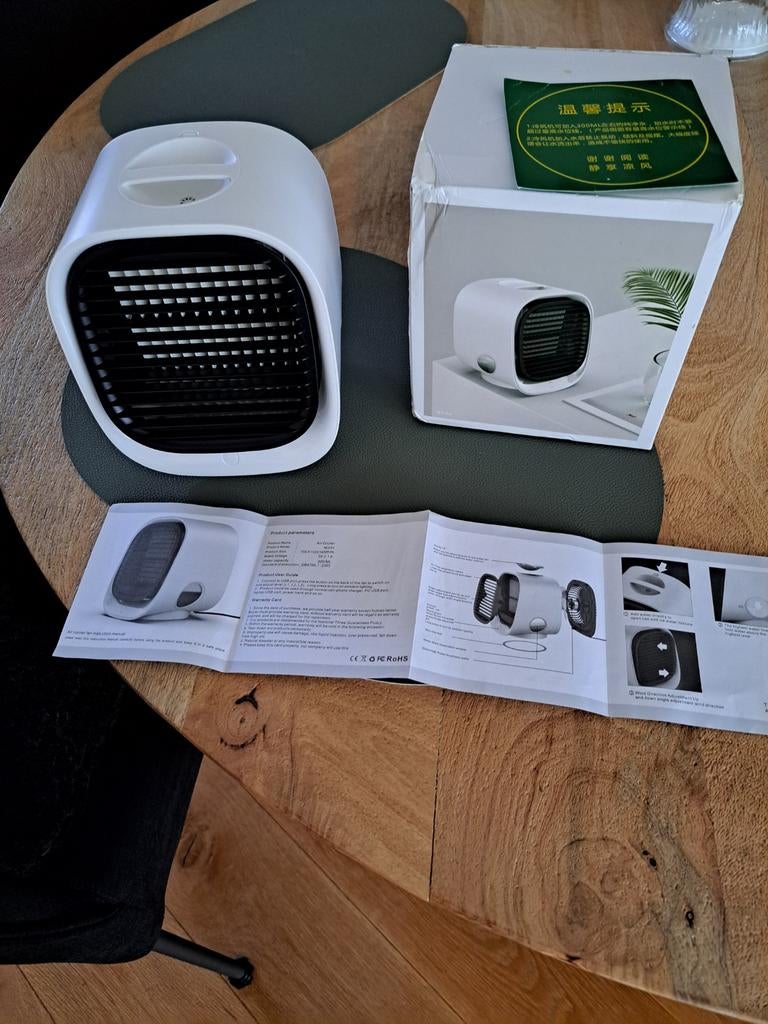 Mini Air cooler wit nieuw 3 snelheden, Ophalen, Tafel- of Grondventilator, Minder dan 60 m³, Nieuw