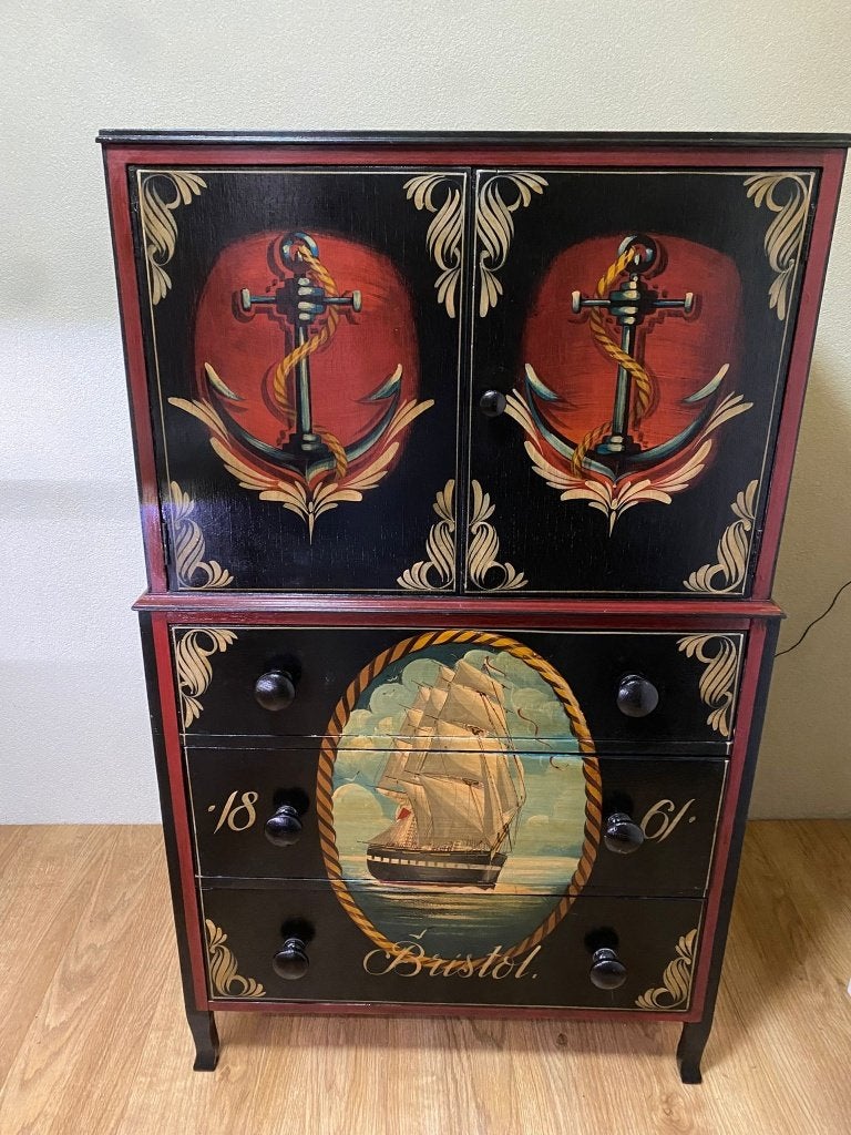 Unieke handgeschilderde kast met maritiem thema, Antiek en Kunst, Antiek | Meubels | Kasten, Ophalen