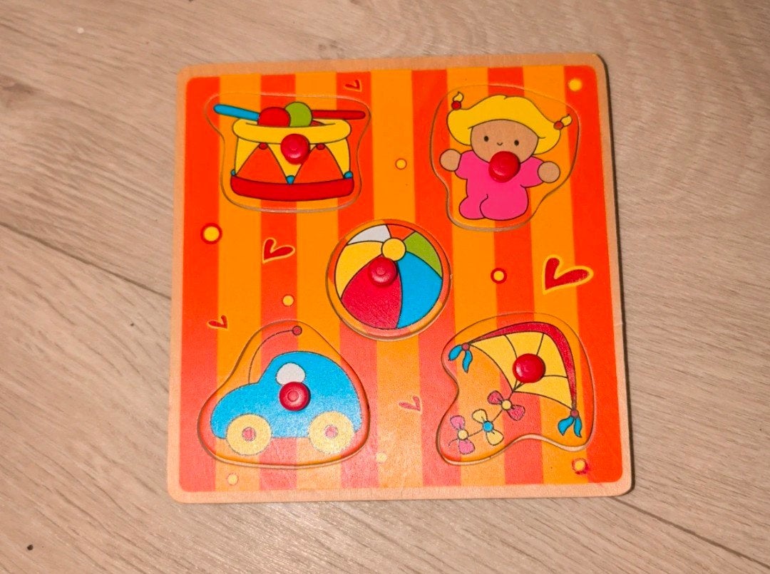 Houten Insteekpuzzel met Knoppen - Baby/Peuter Speelgoed, Ophalen, Gebruikt, Overige typen