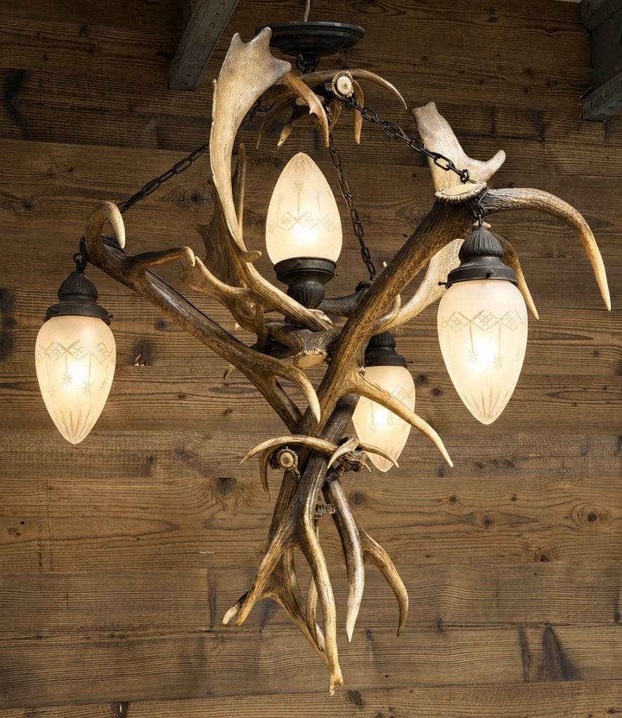 Vintage gewei lamp | Oostenrijkse lamp | Alpen, Ophalen, Zo goed als nieuw, Glas, 75 cm of meer