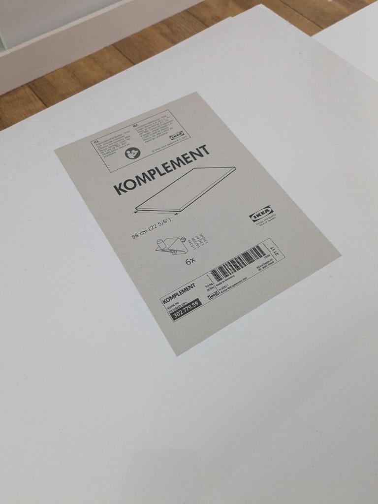 15 x Ikea Komplement planken (14 kleine en één grotere), Ophalen, Doos, Minder dan 35 cm, Minder dan 50 cm