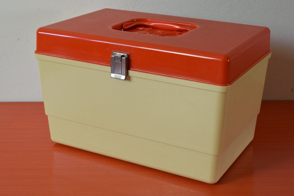Grote retro vintage jaren 70 design naaidoos / naaibox, Ophalen of Verzenden, Gebruikt, Overige typen