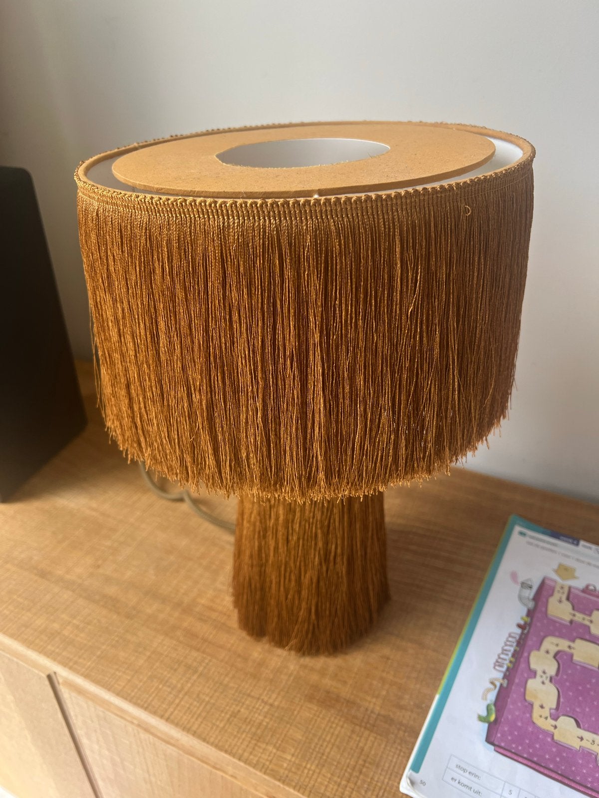 Stijlvolle Tafellamp met Franjes - Bruin/Oker madam stoltz, Ophalen, Vintage, Textiel, Bruin