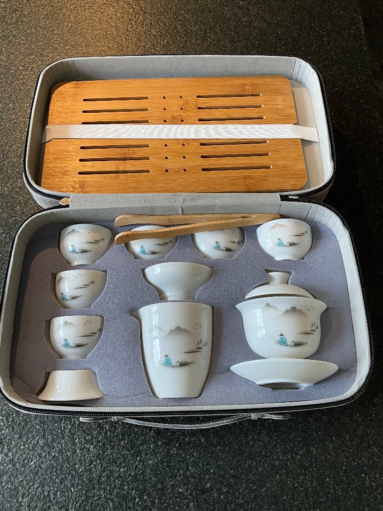 Porselein tea set met bamboo druiprek, Ophalen of Verzenden