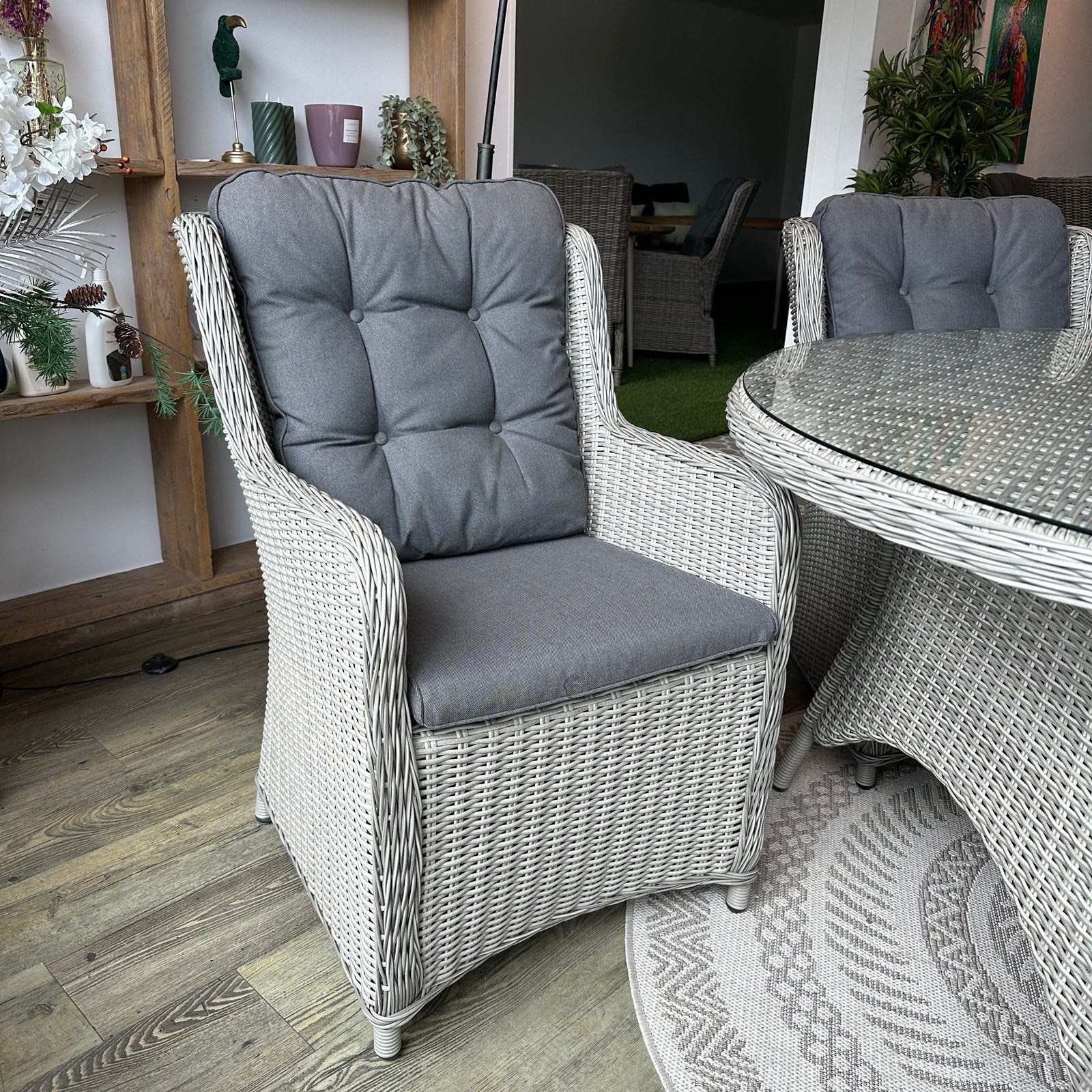 Ronde wicker tuinset Ø140 cm – 4 comfortabele stoelen, Verzenden, ., Wicker, .