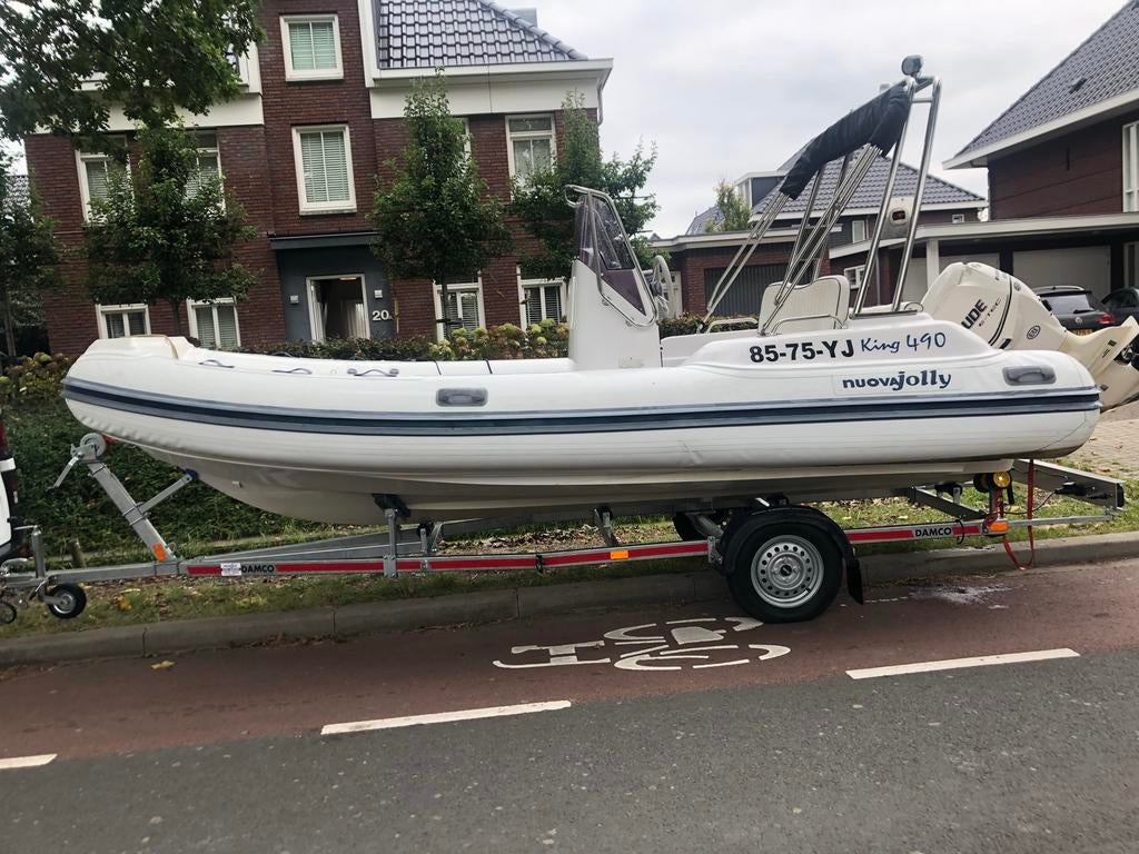 Nuova Jolly King 490 RIB met  90 pk Evinrude eco tec, Watersport en Boten, Rubberboten, Gebruikt, 5 m, 90 pk, Ophalen