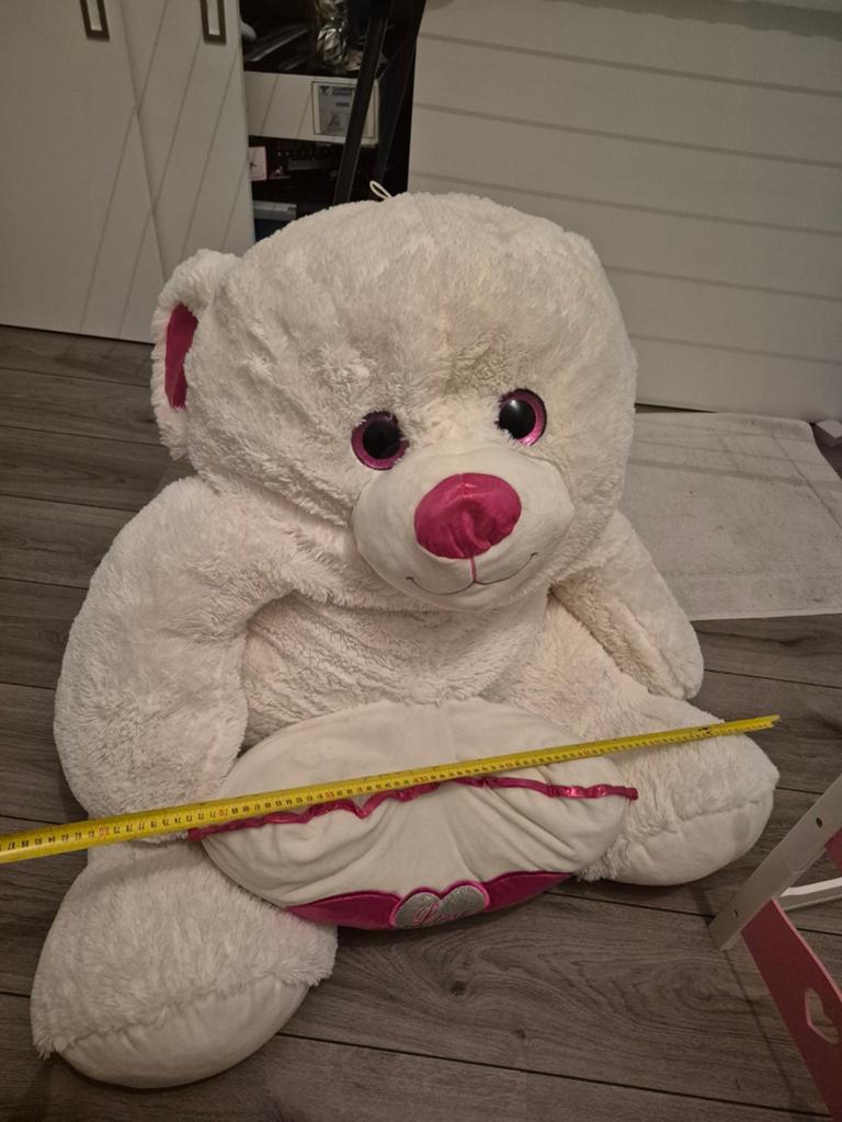 Grote witte teddybeer met roze details, Beer, Ophalen of Verzenden, Zo goed als nieuw, Middelgroot (20 tot 80 cm)