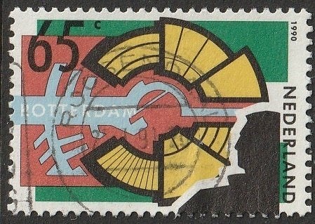 Nederland 1990 1449 Rotterdam 65c, Gest, Postzegels en Munten, Postzegels | Nederland, Ophalen of Verzenden, Na 1940, Gestempeld