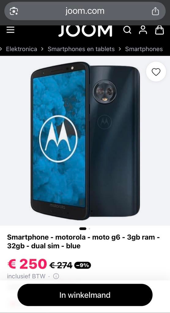Motorola Moto G6 Plus smartphone, Ophalen, Gebruikt, Overige modellen, Zwart