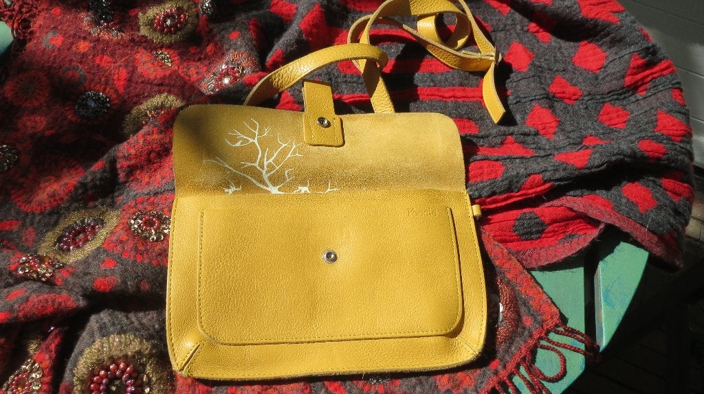 Keecie, leren tas, model Monkey Tree, geel tasje, clutch, Verzenden, Zo goed als nieuw, Geel, Schoudertasje