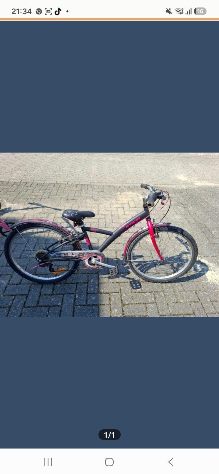B'Twin kinderfiets 24 inch, zwart/roze, gebruikt, Fietsen en Brommers, Fietsen | Meisjes, Ophalen
