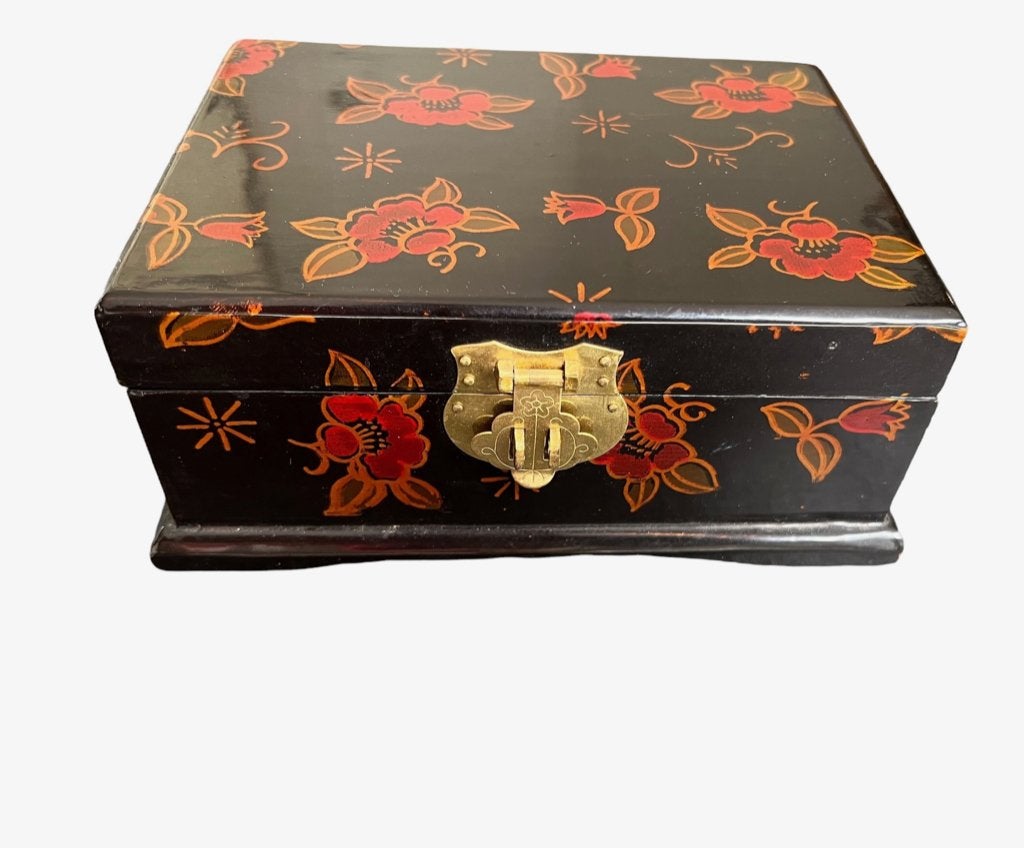 Handbeschilderd chinees sieradenkist box doos chinese bloem, Hout, Doos, Ophalen of Verzenden, Geschilderd