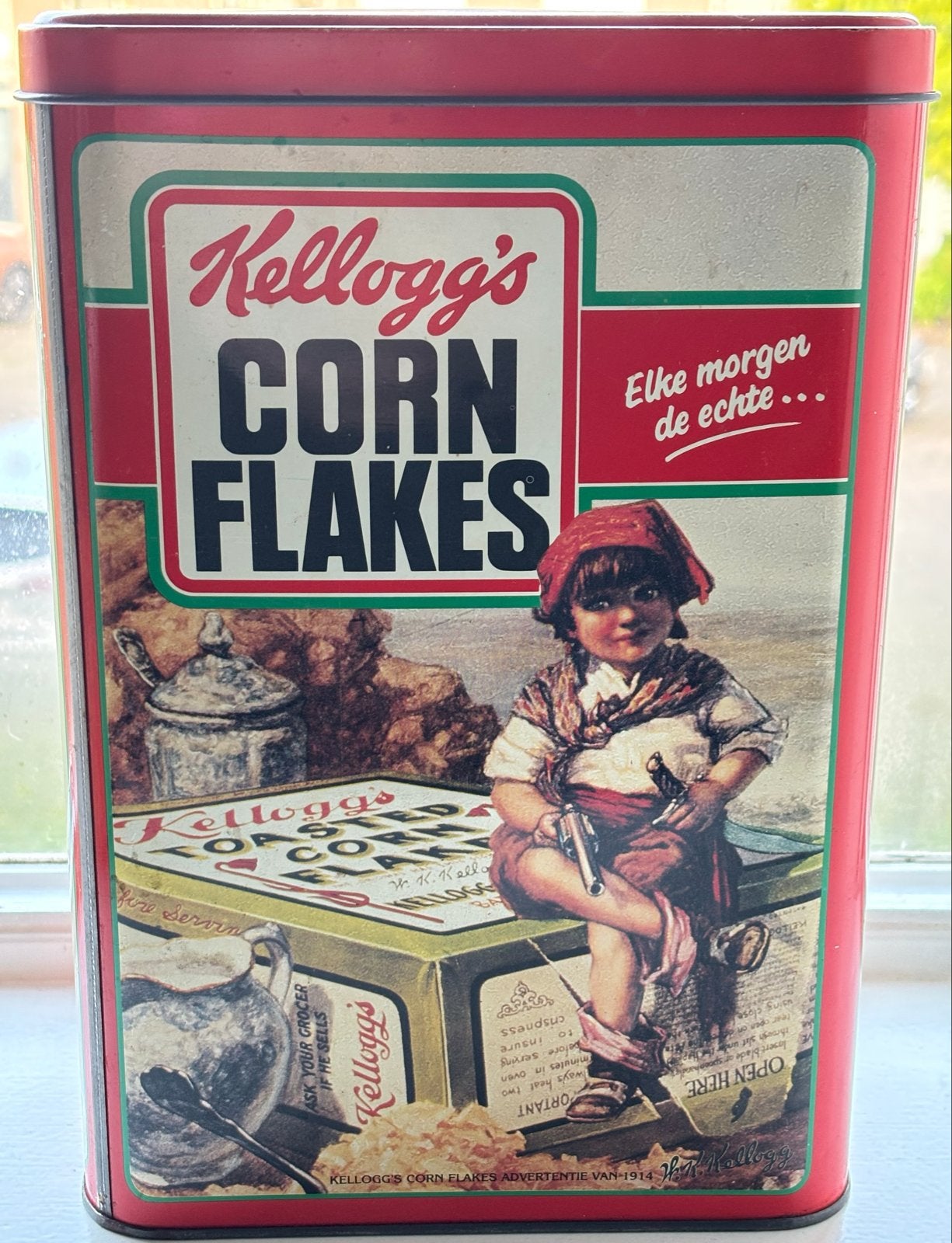 Vintage Kellogg's Corn Flakes Bewaarblik - Retro 1914 Advert, Ophalen of Verzenden, Gebruikt, Verpakking