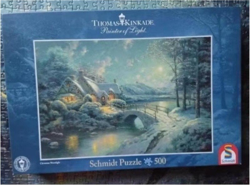 Schmidt Thomas Kinkade puzzel 'christmas moonlight', Ophalen, 500 t/m 1500 stukjes, Zo goed als nieuw, Legpuzzel