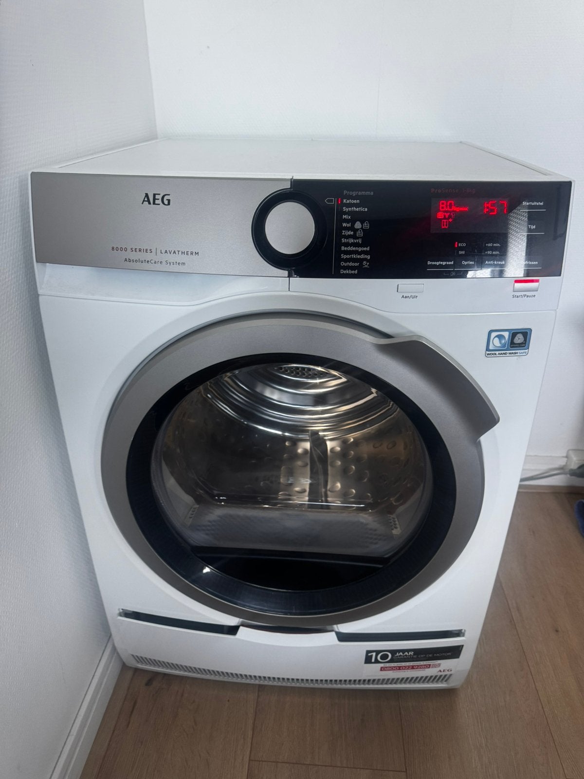 Wasdroger AEG 8000 serie, Ophalen, 6 tot 8 kg, Gebruikt, Voorlader