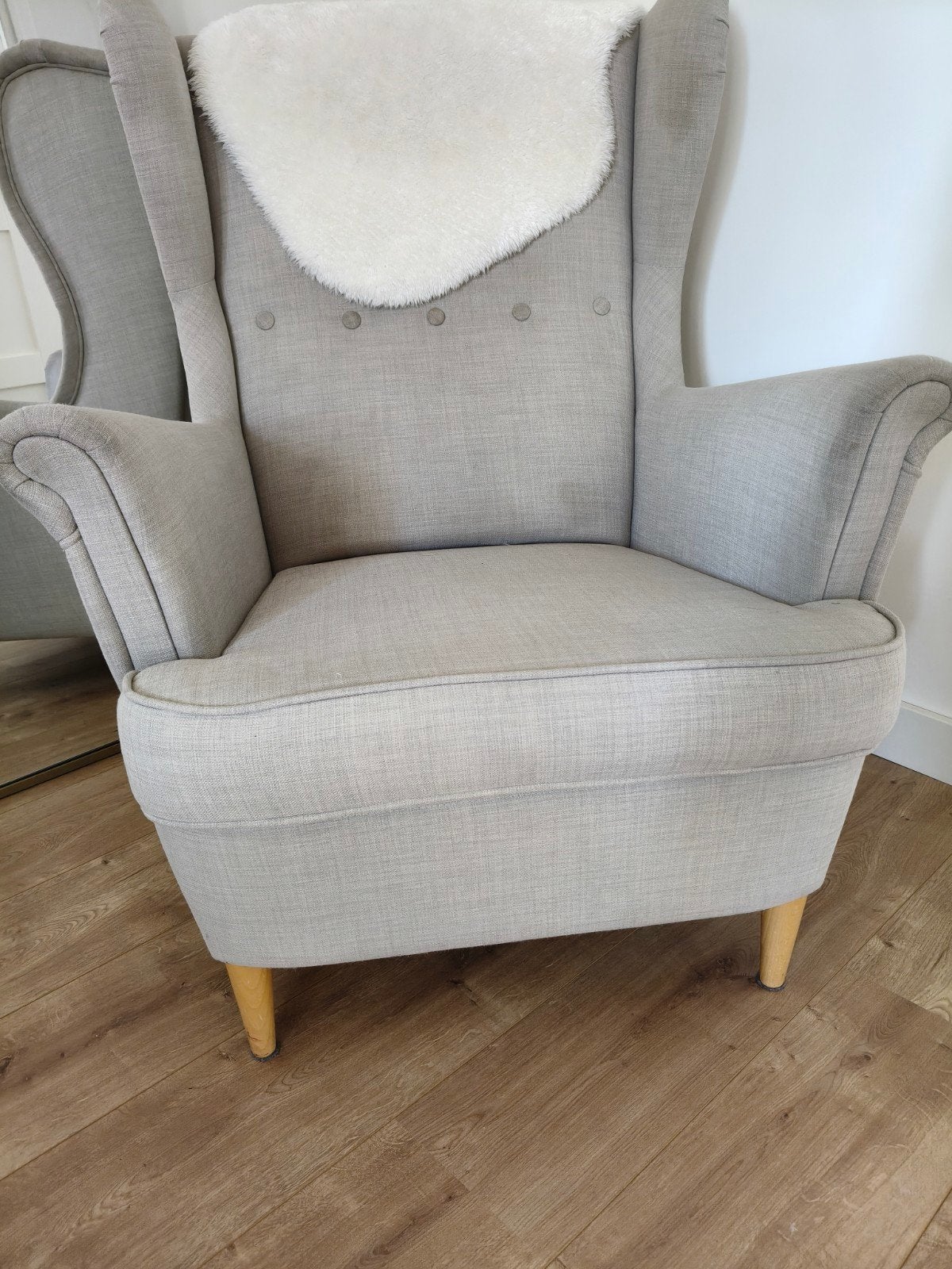 IKEA STRANDMON Oorfauteuil - Beige, Huis en Inrichting, Ophalen, Gebruikt, 75 tot 100 cm, 75 tot 100 cm