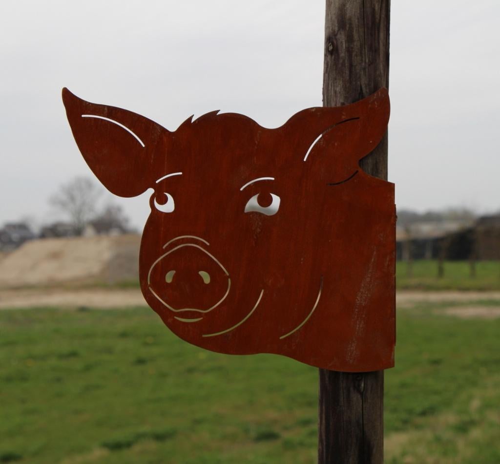 Roestig metalen silhouet van een varken MSV074, 24 cm, Bruin, Info@robanjer.nl, Landelijk