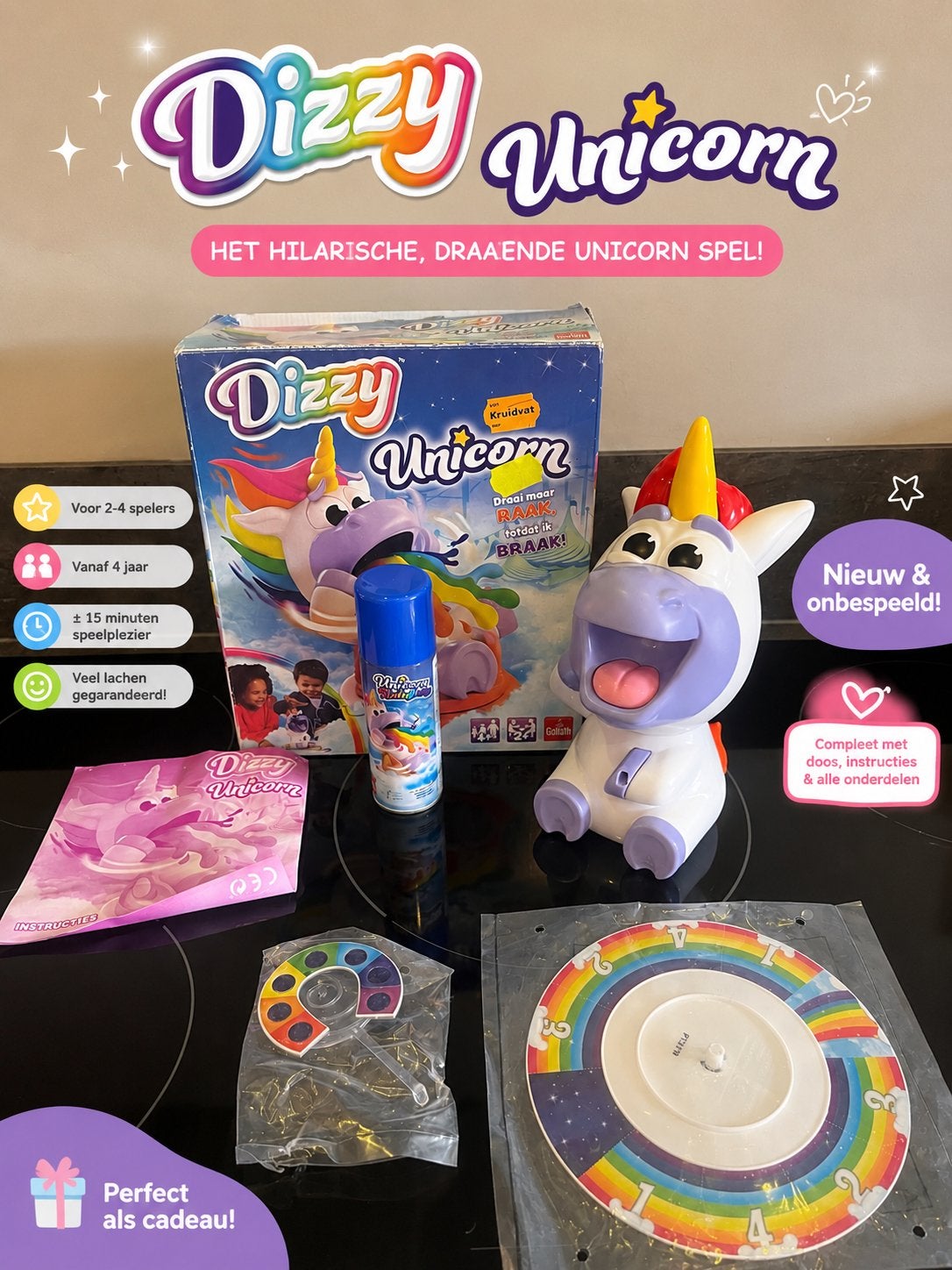 Dizzy Unicorn Spel - Het Hilarische Draaiende Eenhoorn Spel!, Drie of vier spelers, Ophalen of Verzenden, Zo goed als nieuw