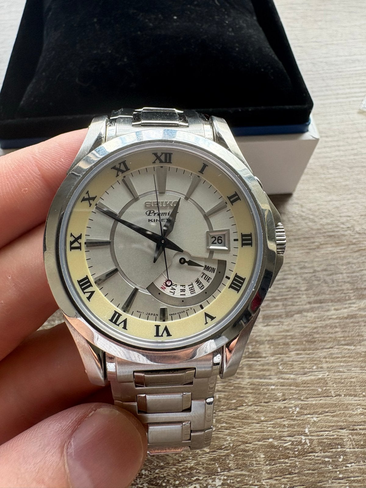 Seiko Premier Kinetic Perpetual Calendar Herenhorloge, Sieraden, Tassen en Uiterlijk, Horloges | Heren, Staal, Polshorloge, Ophalen of Verzenden