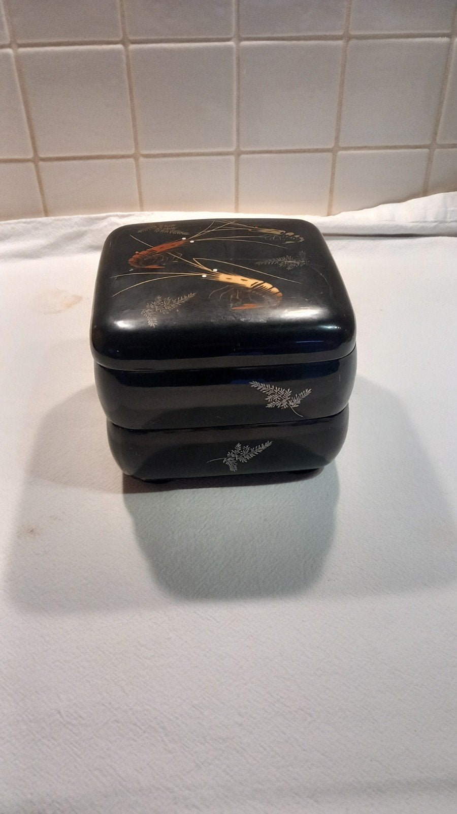 Vintage Japanse Bento Box met Garnalen Decoratie, Ophalen of Verzenden
