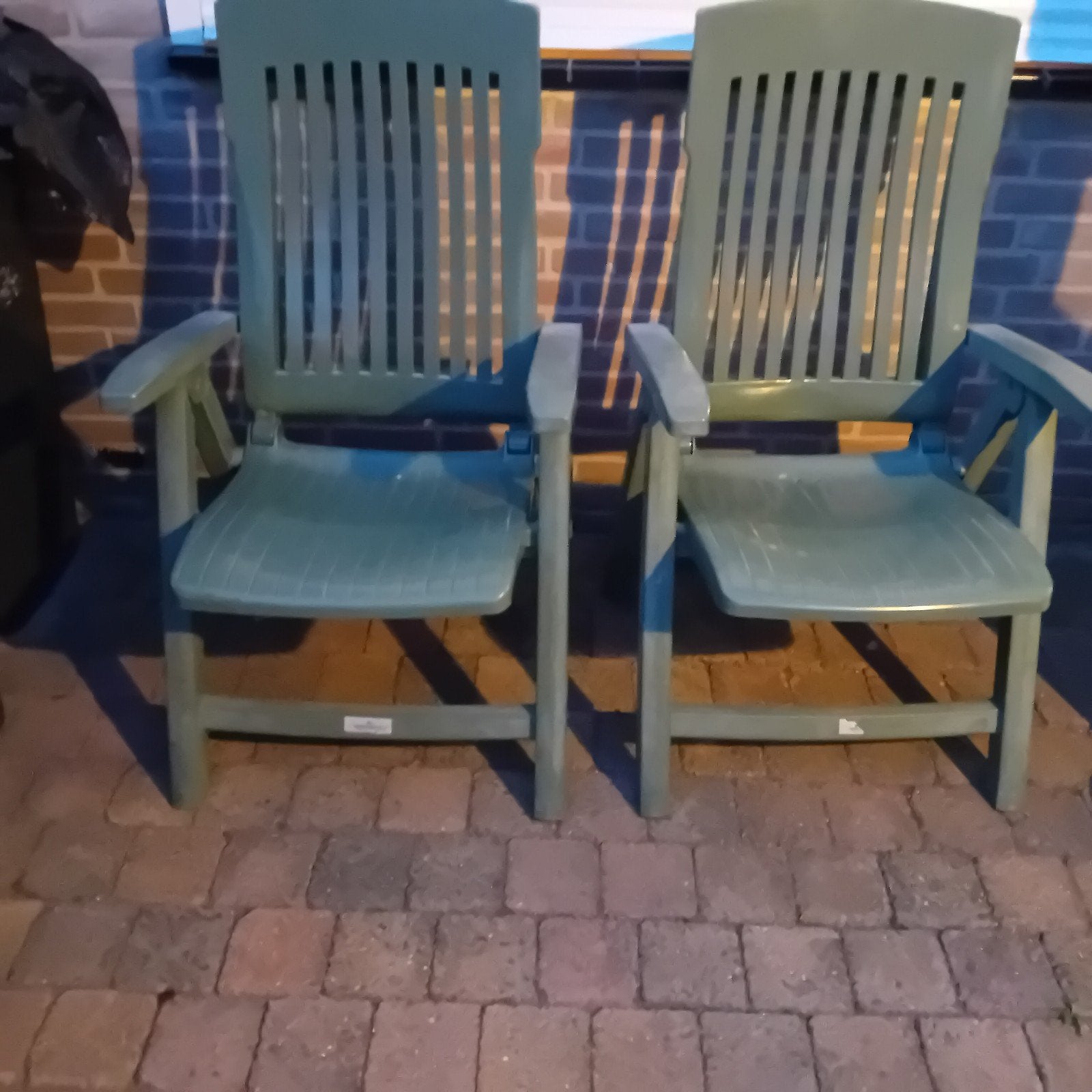 2x Aquarius tuinstoelen - groen, inklapbaar, Ophalen of Verzenden, Gebruikt, Kunststof, Inklapbaar