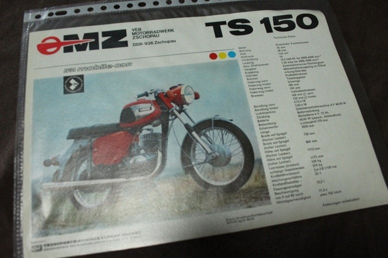 MZ TS150 TS250 motorfiets verkoop folder, Motoren, Ophalen of Verzenden, Overige merken