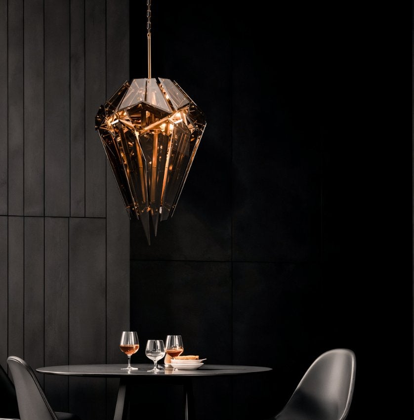 2 x Eichholtz Shard Chandelier (smoke glass) Lampen, Ophalen, Nieuw, Glas