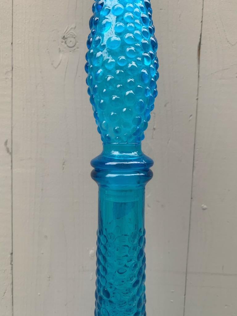 Blauwe glazen Empoli fles / karaf met dop - vintage retro, Ophalen