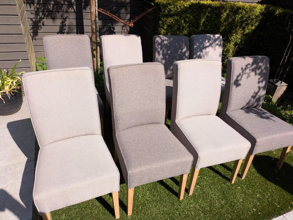 Set van 8 stoffen eetkamerstoelen - Grijs/Beige, Ophalen, Gebruikt, Vijf, Zes of meer stoelen, Modern