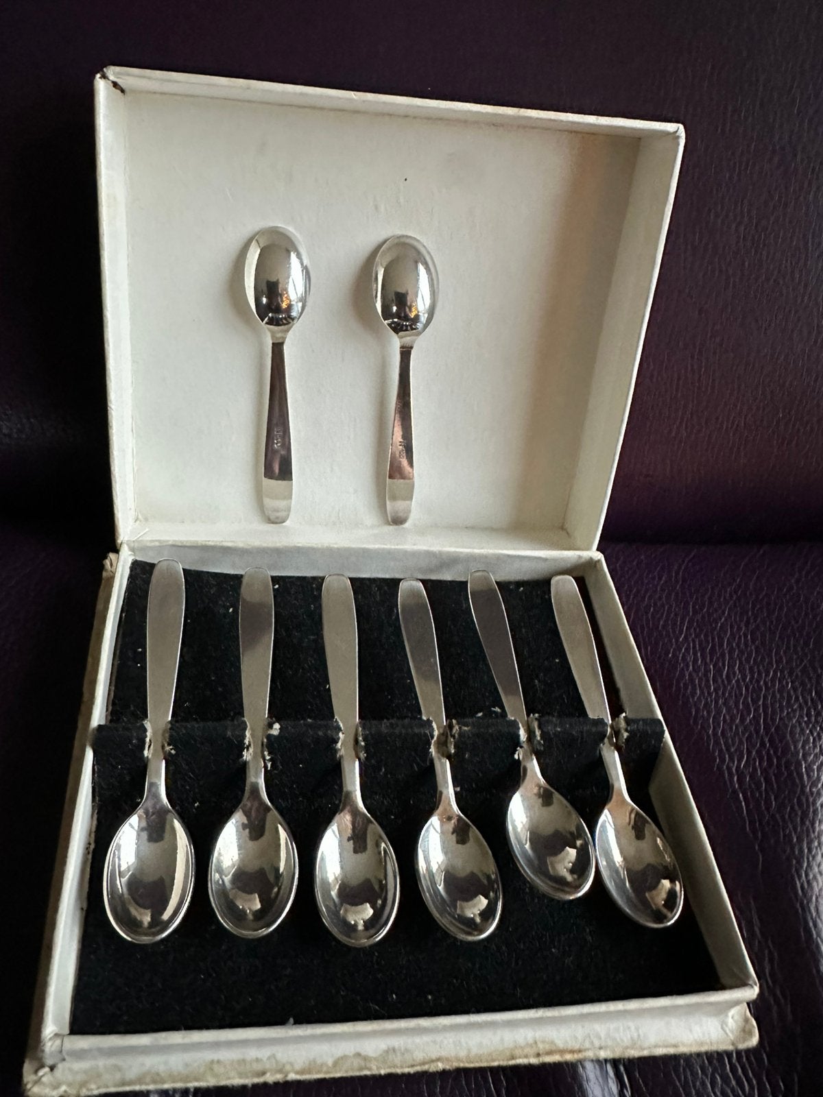 Advocaat lepeltjes verzilverd N100 in doosje 8 st L8.5x1.7, Ophalen of Verzenden, Zo goed als nieuw, Rvs of Chroom