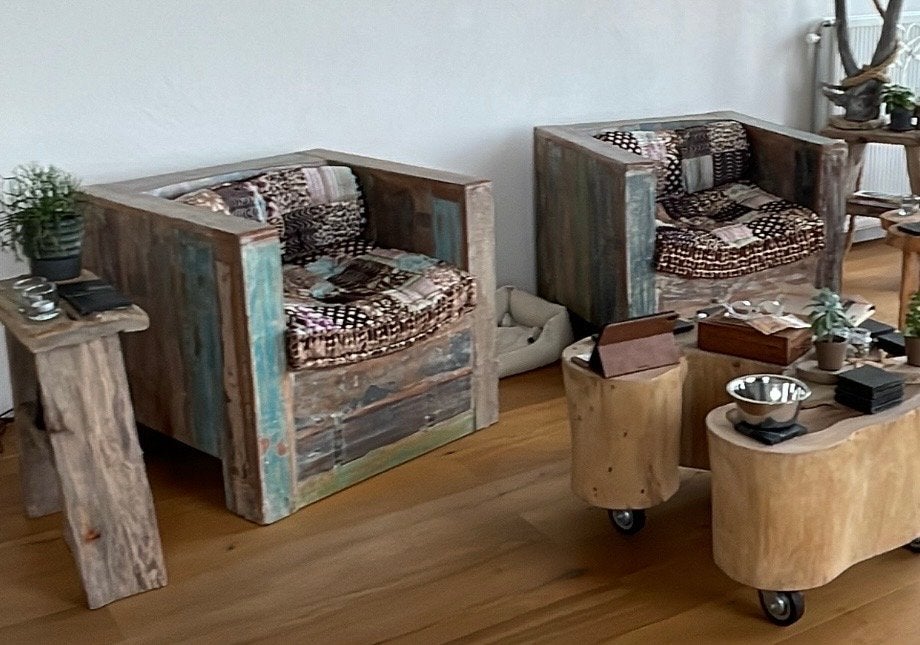 Piet Hein Eek (achtige) Sloophout Stoel (evt. met kussens), Ophalen, Twee, Overige kleuren, Zo goed als nieuw