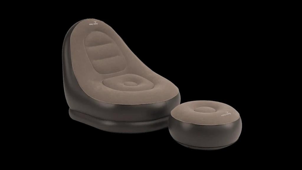 Opblaasbare fauteuil met poef 2x- Comfortabel en draagbaar, Ophalen, Zo goed als nieuw