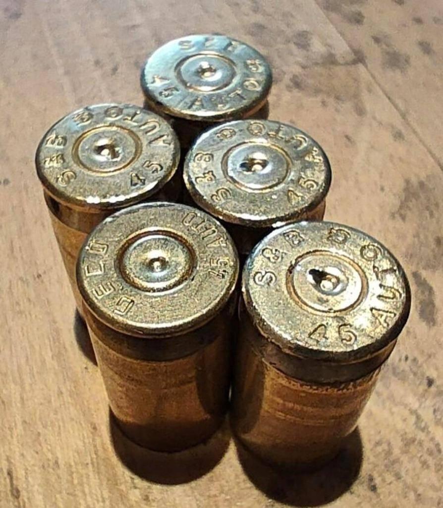 5 LEGE hulzen in het kaliber .45ACP, Verzamelen, Militaria | Algemeen, Ophalen of Verzenden, Landmacht, Overige gebieden, Hulzen of Bodemvondsten