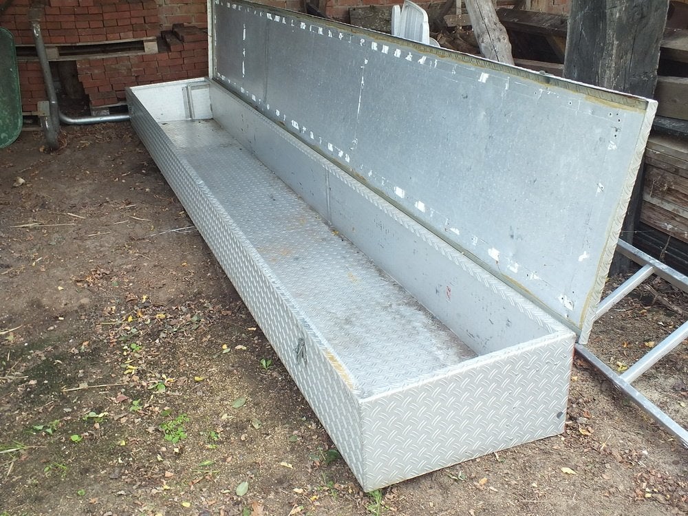 Zeer grote opberg kist aluminium druppelplaat 431x66x31cm, Ophalen, Gebruikt