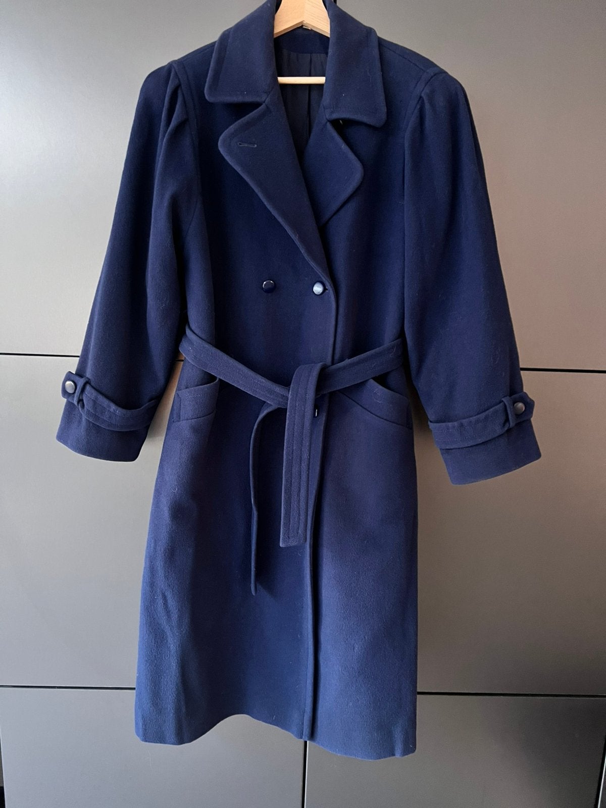 NAVY / MARINE BLAUW LANGE WOLLEN WINTERJAS MANTEL 100% WOL, Ophalen of Verzenden, Gedragen, Maat 38/40 (M), Blauw